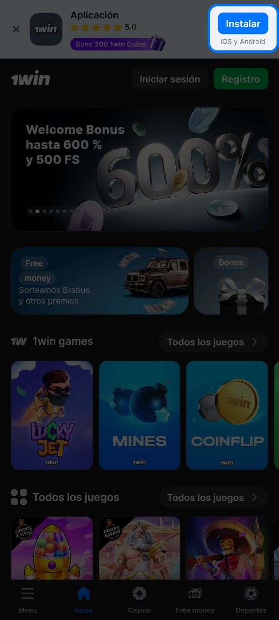 Haga clic en el botón de descarga para obtener 1win para iOS.