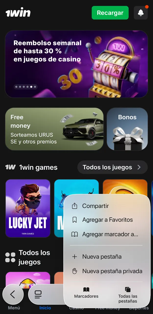 Descarga las aplicaciones para acceder rápidamente a Crazy Time en 1win.