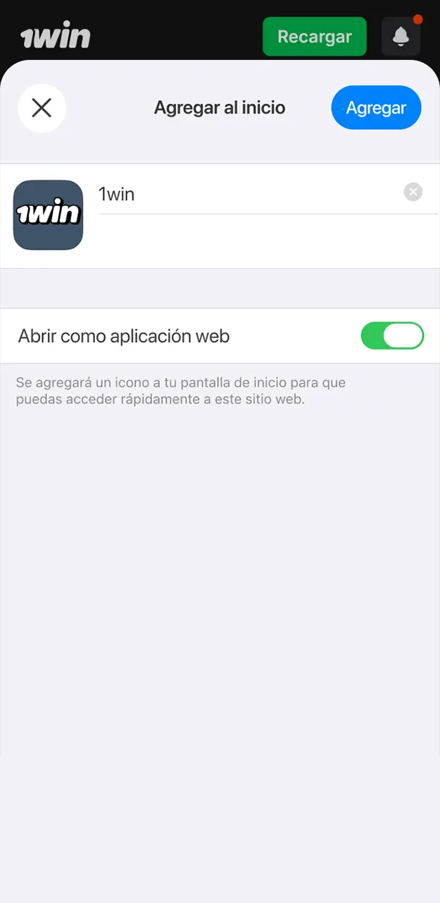 Crea un botón de acceso rápido en tu menú para entrar a Crazy Time en 1win.